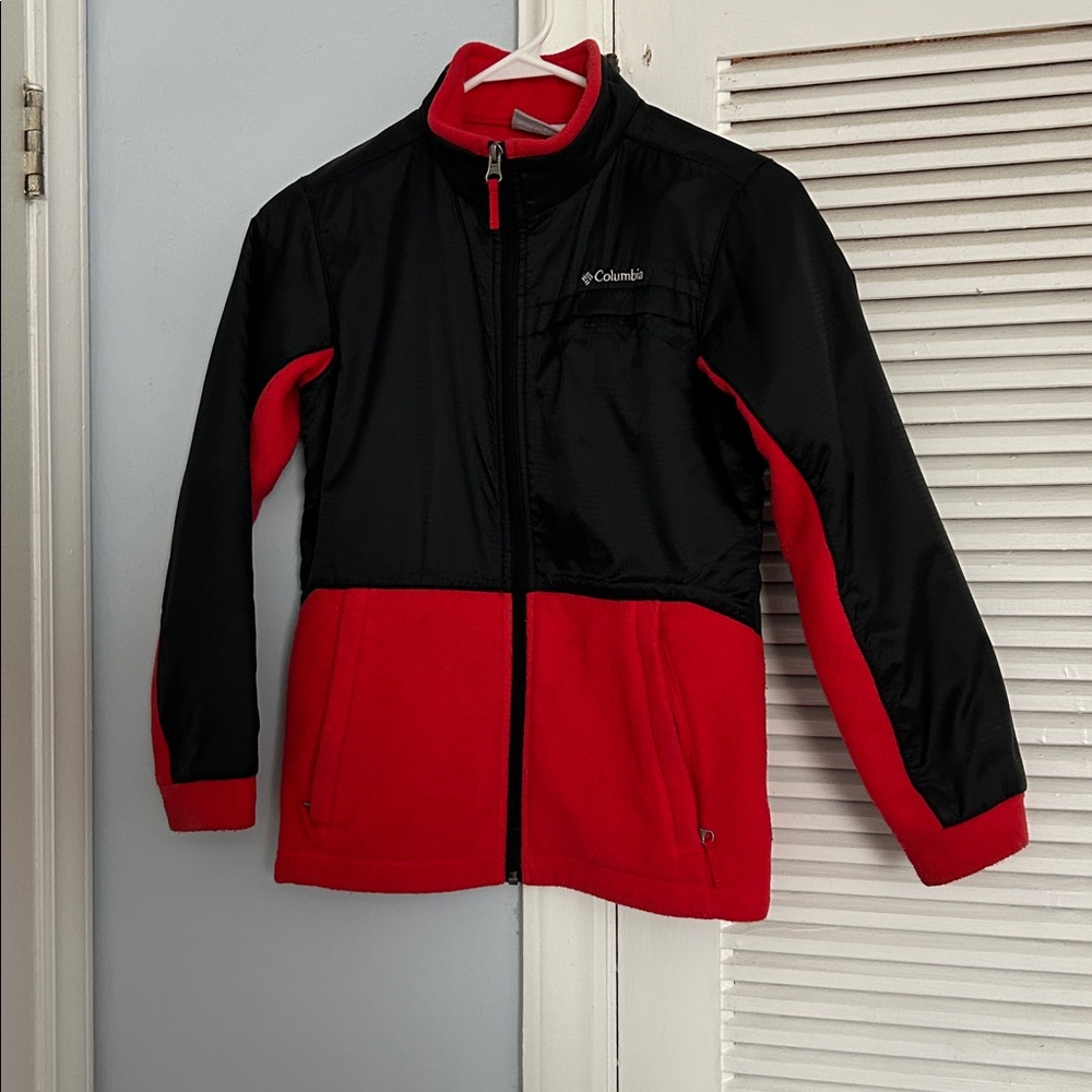 Boys 10-12 M Columbia Color Block Fleece Lined Black and Red Jacket